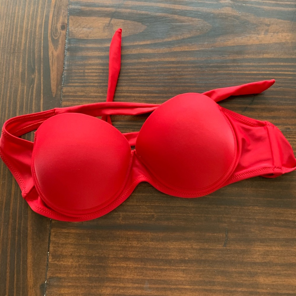 Red bandeau swim top